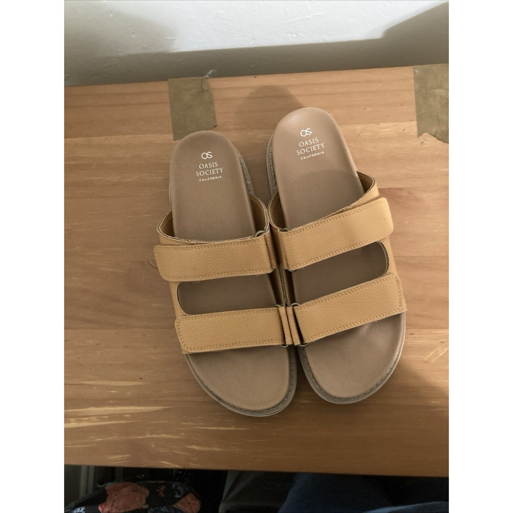 Oasis Society of California Sienna Double Strap Slide Sandals Women's Cognac 8.5